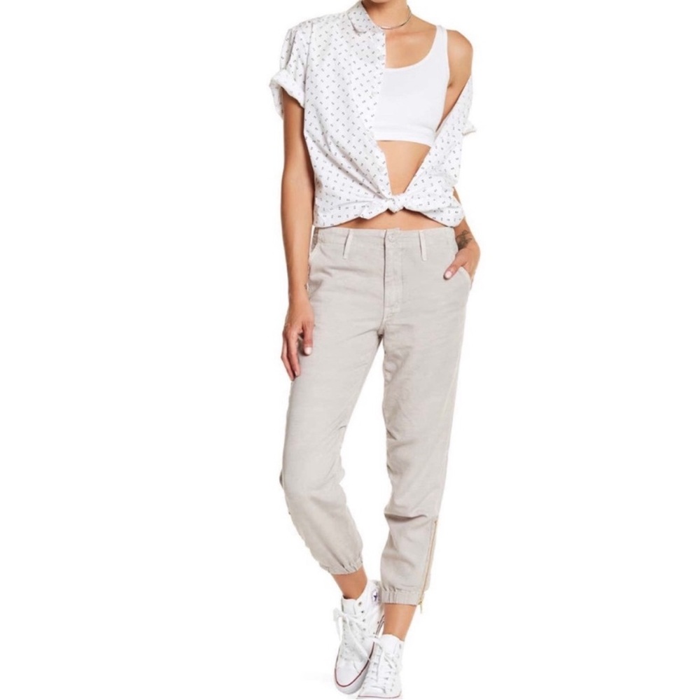 NWT Mother Misfit Crop Jogger Pants Linen Blend Girl Boy Etc Wash Khaki, 27
